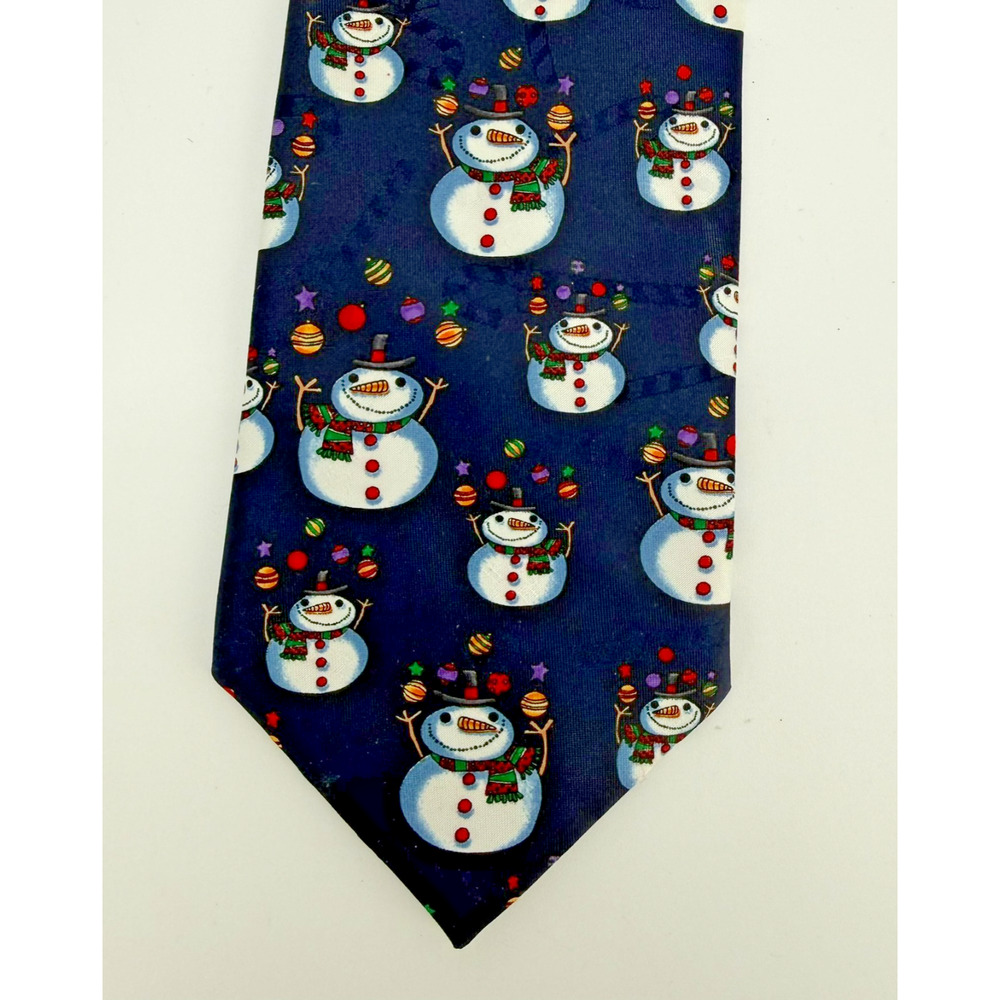 Vintage Hallmark Christmas Tie Snowman Holiday Necktie Blue 1990 Made USA NEW - Picture 3 of 11